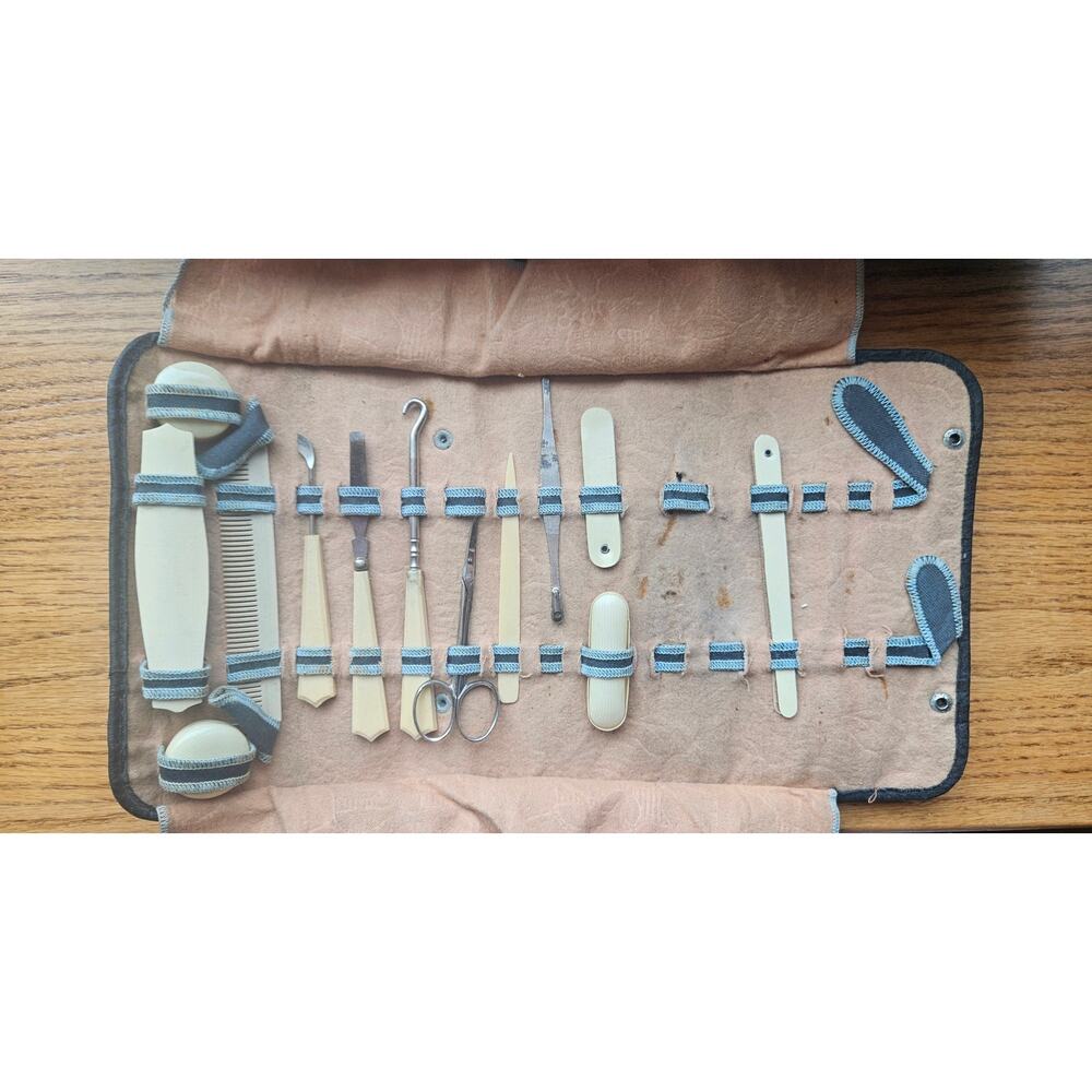 Antique 1890-1920 French Ivory (Celluloid) Manicure Set